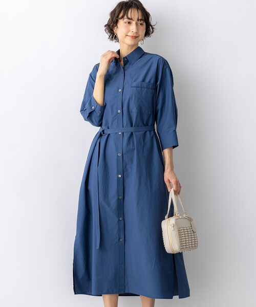23区 L(ニジュウサンクオオキイサイズ)の「ナイロンコットンタフタ シャツワンピース(シャツワンピース・レディース・ダークブラウン系/ダルブルー系/ブラウン系・44/46/48)」の3枚目の写真