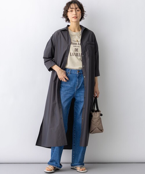 23区 L(ニジュウサンクオオキイサイズ)の「ナイロンコットンタフタ シャツワンピース(シャツワンピース・レディース・ダークブラウン系/ダルブルー系/ブラウン系・44/46/48)」の10枚目の写真