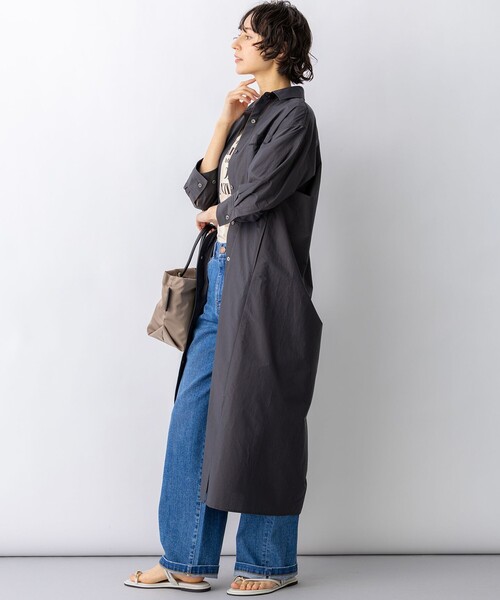 23区 L(ニジュウサンクオオキイサイズ)の「ナイロンコットンタフタ シャツワンピース(シャツワンピース・レディース・ダークブラウン系/ダルブルー系/ブラウン系・44/46/48)」の9枚目の写真
