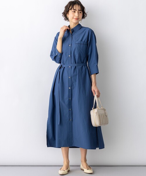 23区 L(ニジュウサンクオオキイサイズ)の「ナイロンコットンタフタ シャツワンピース(シャツワンピース・レディース・ダークブラウン系/ダルブルー系/ブラウン系・44/46/48)」の8枚目の写真