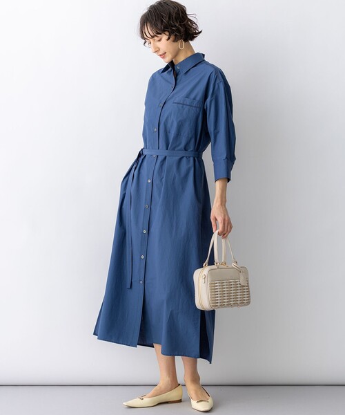 23区 L(ニジュウサンクオオキイサイズ)の「ナイロンコットンタフタ シャツワンピース(シャツワンピース・レディース・ダークブラウン系/ダルブルー系/ブラウン系・44/46/48)」の6枚目の写真
