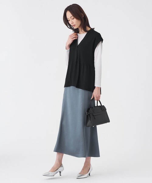 TRANS WORK(トランスワーク)の「【L】【ウォッシャブル】SET-UP KNITジレ(ベスト・レディース・グレー系その他/ブラック・44/46)」の6枚目の写真