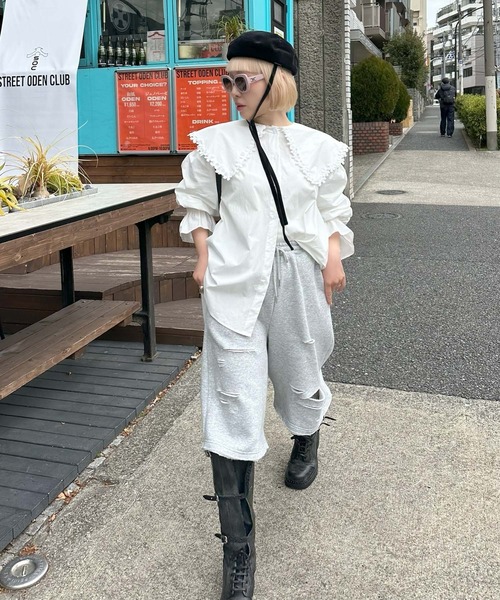 Alley Tokyo(アリートーキョー)の「お花モチーフBig衿ブラウス(シャツ/ブラウス・レディース・オフホワイト/サックスブルー・FREE)」の15枚目の写真