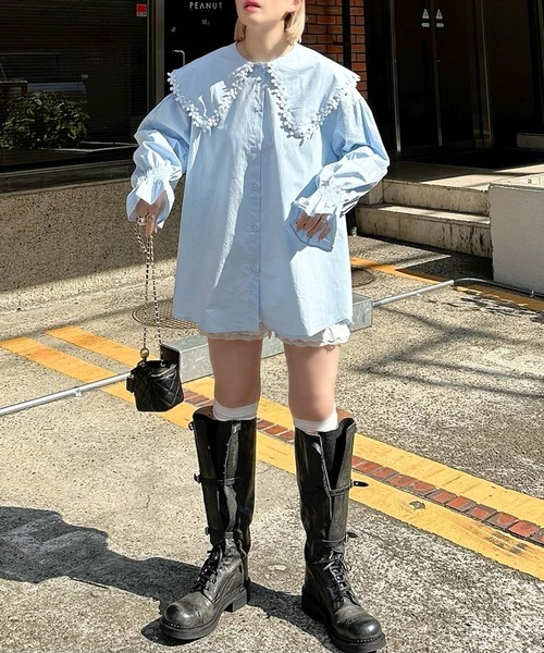 Alley Tokyo(アリートーキョー)の「お花モチーフBig衿ブラウス(シャツ/ブラウス・レディース・オフホワイト/サックスブルー・FREE)」の20枚目の写真