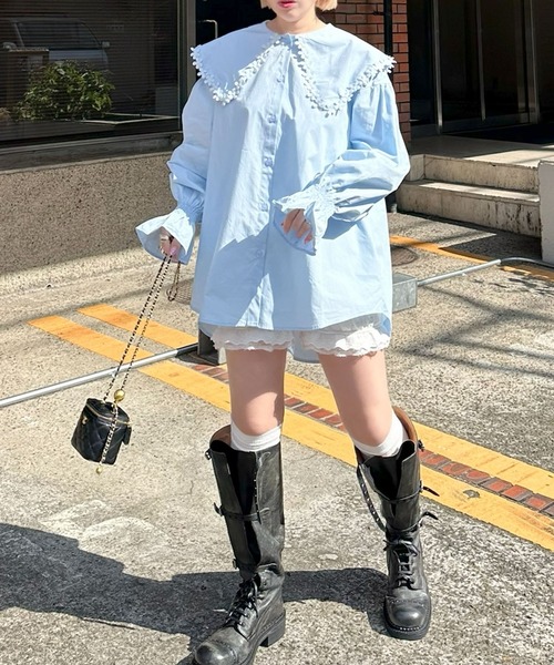 Alley Tokyo(アリートーキョー)の「お花モチーフBig衿ブラウス(シャツ/ブラウス・レディース・オフホワイト/サックスブルー・FREE)」の22枚目の写真