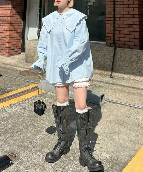 Alley Tokyo(アリートーキョー)の「お花モチーフBig衿ブラウス(シャツ/ブラウス・レディース・オフホワイト/サックスブルー・FREE)」の18枚目の写真