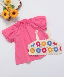 apres les cours（アプレレクール）の「【リンク/洗える】フラワーニットビスチェ&チュニック2Pセット（アンサンブル）」