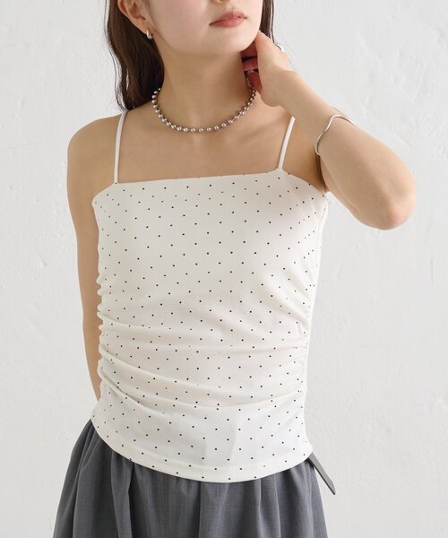 mystic(ミスティック)の「パット付きサイドギャザードットキャミソール(キャミソール・レディース・チャコールグレー/グレー/オフホワイト・FREE)」の8枚目の写真