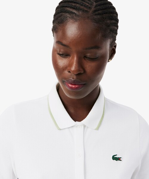 LACOSTE(ラコステ)の「UVカット サーモレギュレーション鹿の子地ゴルフシャツ(ポロシャツ・レディース・ホワイト/アクア/ネイビー・36/38/34)」の4枚目の写真