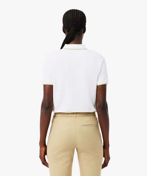 LACOSTE(ラコステ)の「UVカット サーモレギュレーション鹿の子地ゴルフシャツ(ポロシャツ・レディース・ホワイト/アクア/ネイビー・36/38/34)」の5枚目の写真