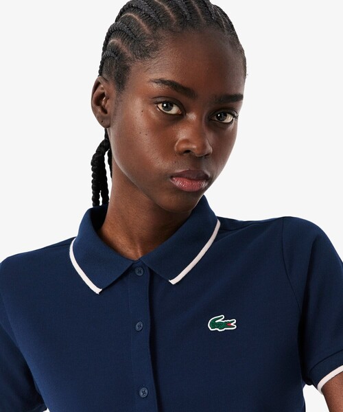 LACOSTE(ラコステ)の「UVカット サーモレギュレーション鹿の子地ゴルフシャツ(ポロシャツ・レディース・ホワイト/アクア/ネイビー・36/38/34)」の10枚目の写真