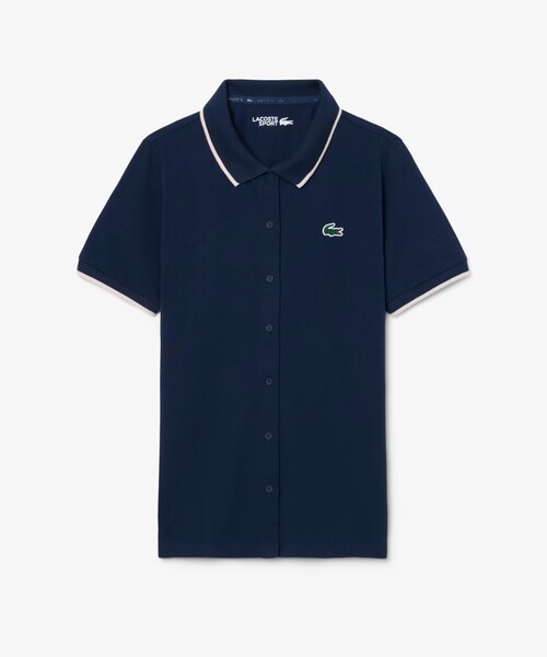 LACOSTE(ラコステ)の「UVカット サーモレギュレーション鹿の子地ゴルフシャツ(ポロシャツ・レディース・ホワイト/アクア/ネイビー・36/38/34)」の12枚目の写真