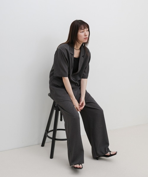 select MOCA(セレクトモカ)の「ピンストライプイージーパンツ【セットアップ対応可】(その他パンツ・レディース・ベージュ/チャコールグレー・FREE)」の12枚目の写真