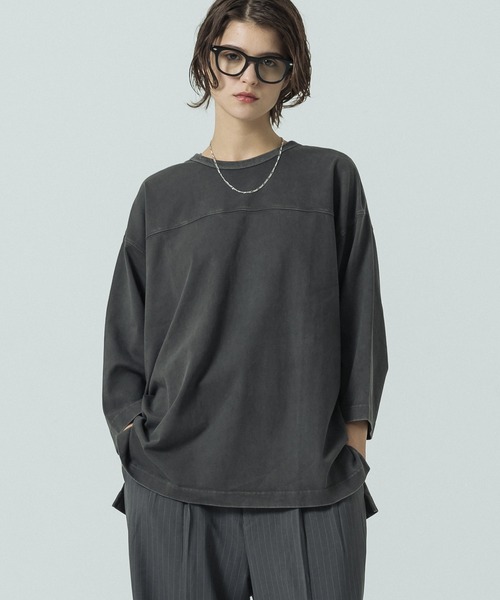 SLICK(スリック)の「【SLICK/スリック】Pigment Dye Football T-Shirt/ピグメントダイ フットボールTシャツ(Tシャツ/カットソー・メンズ・ライトグレー/ブラック・3/2/1)」の4枚目の写真