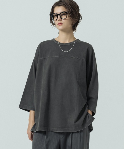 SLICK(スリック)の「【SLICK/スリック】Pigment Dye Football T-Shirt/ピグメントダイ フットボールTシャツ(Tシャツ/カットソー・メンズ・ライトグレー/ブラック・3/2/1)」の3枚目の写真