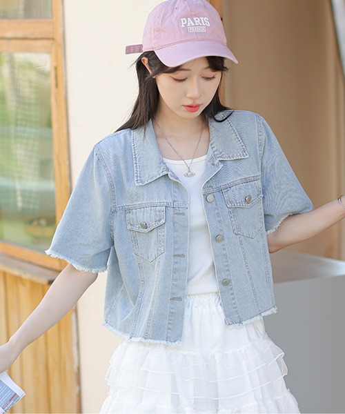 LUCPY（ラクピー）の「半袖デニムジャケット（デニムジャケット・レディース・ブルー・X-LARGE/LARGE/MEDIUM/SMALL）」の2枚目の写真