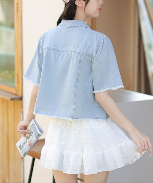 LUCPY（ラクピー）の「半袖デニムジャケット（デニムジャケット・レディース・ブルー・X-LARGE/LARGE/MEDIUM/SMALL）」の3枚目の写真