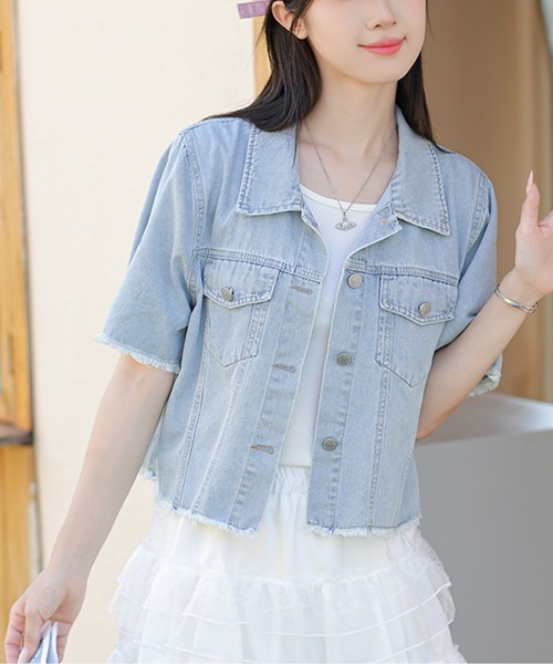LUCPY（ラクピー）の「半袖デニムジャケット（デニムジャケット・レディース・ブルー・X-LARGE/LARGE/MEDIUM/SMALL）」の4枚目の写真