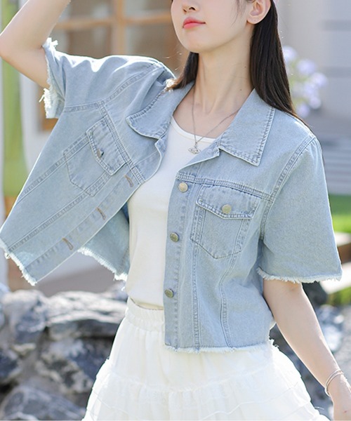 LUCPY（ラクピー）の「半袖デニムジャケット（デニムジャケット・レディース・ブルー・X-LARGE/LARGE/MEDIUM/SMALL）」の5枚目の写真