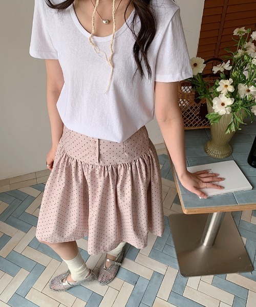 Aelina(エリナ)の「ドット柄ショートAラインスカート(スカート・レディース・ブラック/ピンク/ベージュ・L/M/S)」の9枚目の写真
