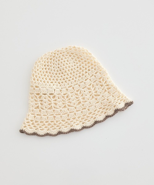 earth music&ecology（アースミュージックアンドエコロジー）の「クロッシェハット（ハット・レディース・ブラック/アイボリー・FREE）」の3枚目の写真