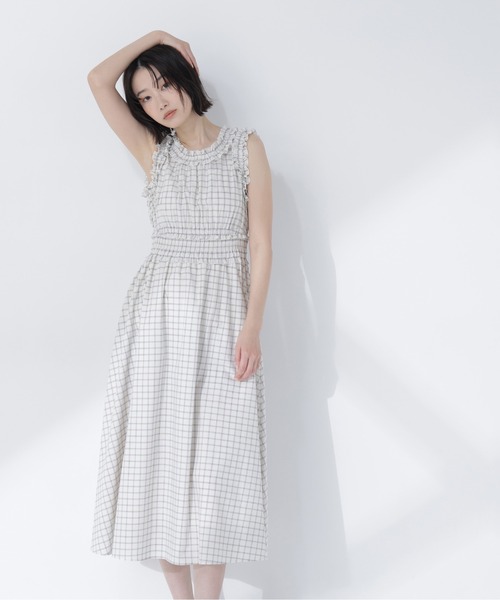 NATURAL BEAUTY BASIC（ナチュラルビューティーベーシック）の「チェックシャーリングワンピース（ワンピース・レディース・ホワイト系その他/ブラック系その他2・P/S/MEDIUM/SMALL）」の7枚目の写真
