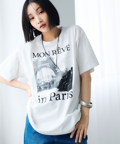 CROSS FUNCTION（クロスファンクション）の「《UV・接触冷感》エブ楽 エブ楽 ParisフォトプリントTシャツ【CROSS FUNCTION/クロスファンクション】（Tシャツ/カットソー・レディース・ホワイト/チャコールグレー・M/LL/L）」の2枚目の写真
