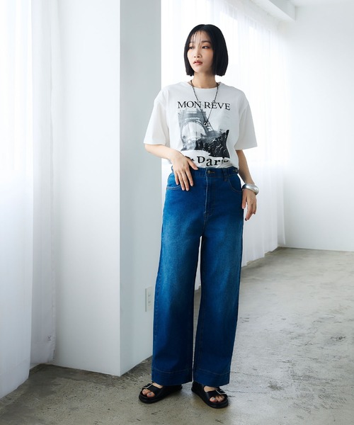 CROSS FUNCTION（クロスファンクション）の「《UV・接触冷感》エブ楽 エブ楽 ParisフォトプリントTシャツ【CROSS FUNCTION/クロスファンクション】（Tシャツ/カットソー・レディース・ホワイト/チャコールグレー・M/LL/L）」の3枚目の写真