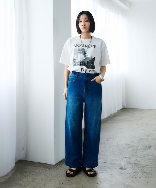 CROSS FUNCTION（クロスファンクション）の「《UV・接触冷感》エブ楽 エブ楽 ParisフォトプリントTシャツ【CROSS FUNCTION/クロスファンクション】（Tシャツ/カットソー・レディース・ホワイト/チャコールグレー・M/LL/L）」の5枚目の写真