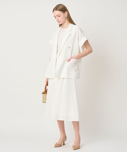 ANAYI(アナイ)の「カラミリネンライクフレンチスリーブ ジャケット〈セットアップ対応商品〉(その他アウター・レディース・ホワイト/ベージュ/ネイビー・38/36/34)」の14枚目の写真