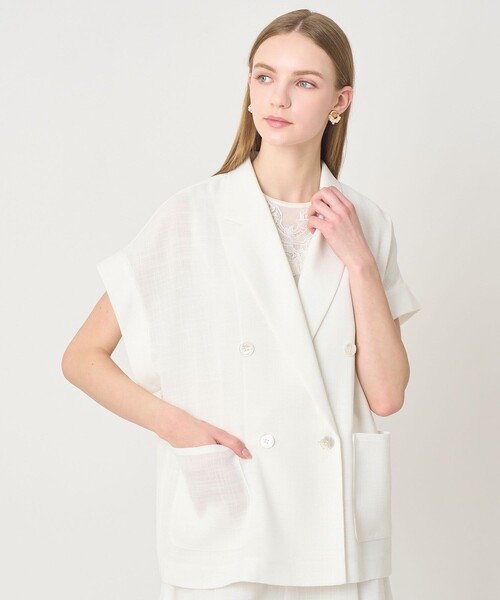 ANAYI(アナイ)の「カラミリネンライクフレンチスリーブ ジャケット〈セットアップ対応商品〉(その他アウター・レディース・ホワイト/ベージュ/ネイビー・38/36/34)」の15枚目の写真