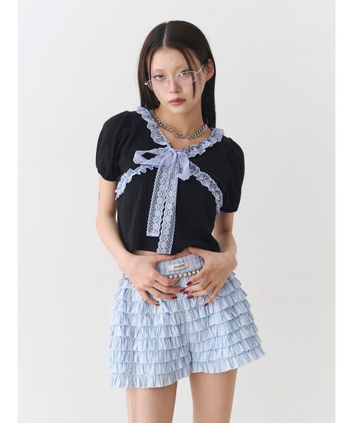 jouetie（ジュエティ）の「ティアードショートパンツ（その他パンツ・レディース・ブラック/ブルー/オフホワイト・MEDIUM）」の7枚目の写真
