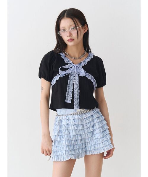 jouetie（ジュエティ）の「ティアードショートパンツ（その他パンツ・レディース・ブラック/ブルー/オフホワイト・MEDIUM）」の9枚目の写真