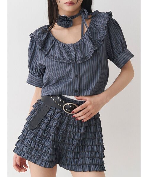 jouetie（ジュエティ）の「ティアードショートパンツ（その他パンツ・レディース・ブラック/ブルー/オフホワイト・MEDIUM）」の4枚目の写真