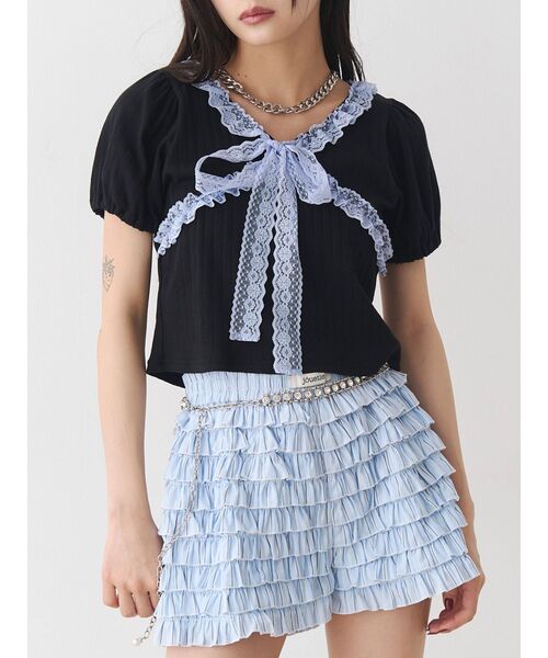 jouetie（ジュエティ）の「ティアードショートパンツ（その他パンツ・レディース・ブラック/ブルー/オフホワイト・MEDIUM）」の5枚目の写真