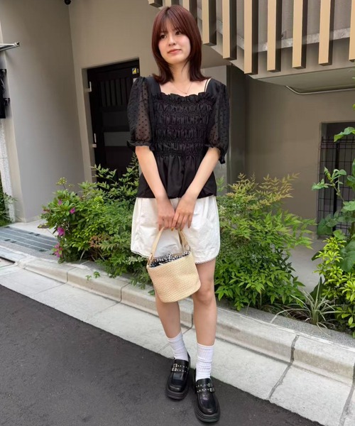 mebole（メボレ）の「ハイウエストレースショートパンツ（その他パンツ・レディース・ブラック/ホワイト・FREE）」の12枚目の写真