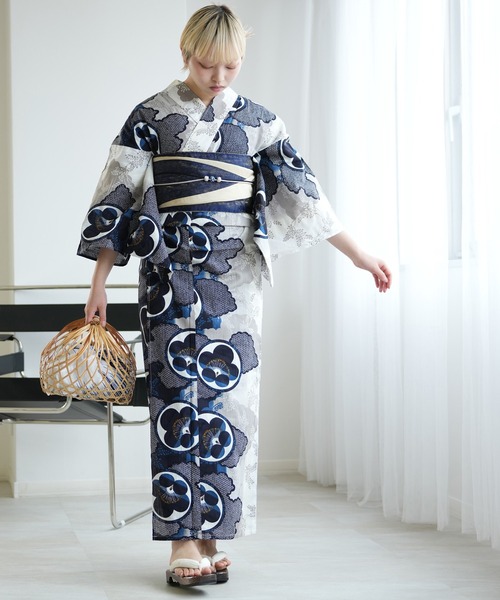 ✅新品【ディープネイビーの梅と雲取】 utatane ウタタネ 浴衣単品 セール】浴衣 単品 utatane ディープネイビーの梅と雲取（浴衣
