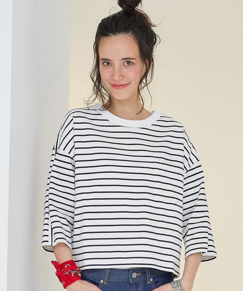 green label relaxing（グリーンレーベルリラクシング）の「※※※CF ヘヴィウェイト 7SL Tシャツ◆（Tシャツ/カットソー・レディース・オフホワイト/ホワイト×ネイビー/ダークグリーン/ネイビー・FREE）」の3枚目の写真