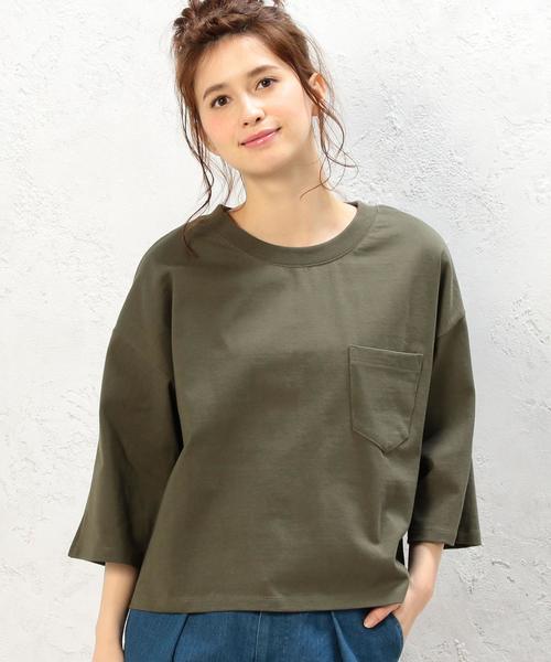 green label relaxing（グリーンレーベルリラクシング）の「※※※CF ヘヴィウェイト 7SL Tシャツ◆（Tシャツ/カットソー・レディース・オフホワイト/ホワイト×ネイビー/ダークグリーン/ネイビー・FREE）」の4枚目の写真