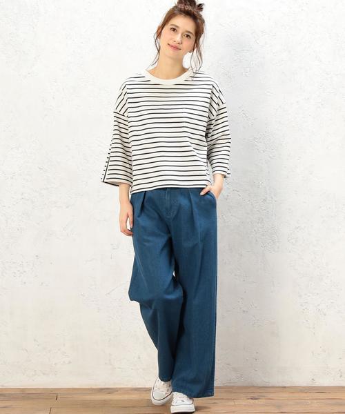 green label relaxing（グリーンレーベルリラクシング）の「※※※CF ヘヴィウェイト 7SL Tシャツ◆（Tシャツ/カットソー・レディース・オフホワイト/ホワイト×ネイビー/ダークグリーン/ネイビー・FREE）」の15枚目の写真