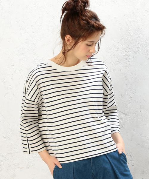 green label relaxing（グリーンレーベルリラクシング）の「※※※CF ヘヴィウェイト 7SL Tシャツ◆（Tシャツ/カットソー・レディース・オフホワイト/ホワイト×ネイビー/ダークグリーン/ネイビー・FREE）」の6枚目の写真