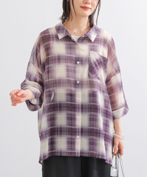 n'OrLABEL(ノアールレーベル)の「『オンブレチェックシアーシャツ』(シャツ/ブラウス・レディース・パープル/ブラック・FREE)」の5枚目の写真