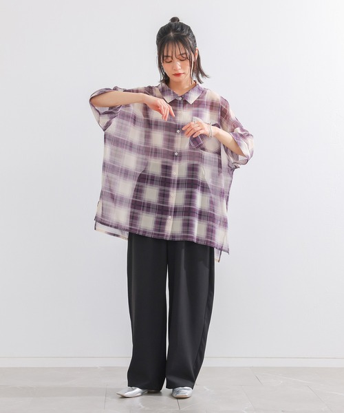 n'OrLABEL(ノアールレーベル)の「『オンブレチェックシアーシャツ』(シャツ/ブラウス・レディース・パープル/ブラック・FREE)」の6枚目の写真