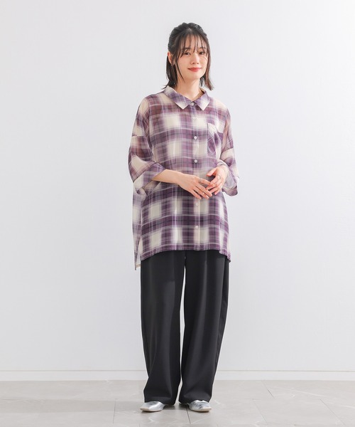 n'OrLABEL(ノアールレーベル)の「『オンブレチェックシアーシャツ』(シャツ/ブラウス・レディース・パープル/ブラック・FREE)」の7枚目の写真