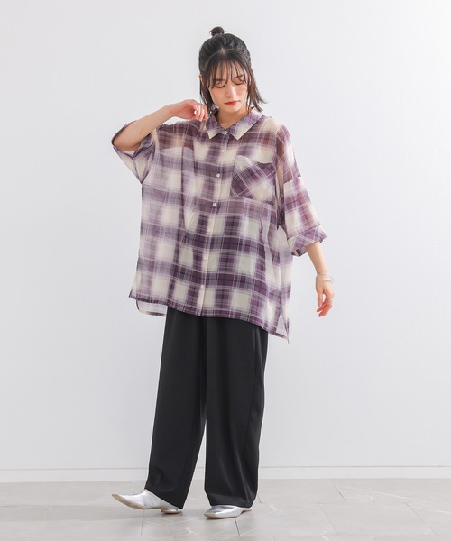 n'OrLABEL(ノアールレーベル)の「『オンブレチェックシアーシャツ』(シャツ/ブラウス・レディース・パープル/ブラック・FREE)」の8枚目の写真