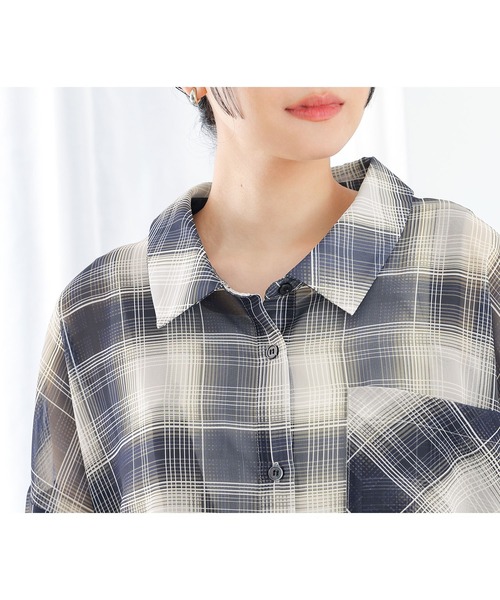 n'OrLABEL(ノアールレーベル)の「『オンブレチェックシアーシャツ』(シャツ/ブラウス・レディース・パープル/ブラック・FREE)」の13枚目の写真