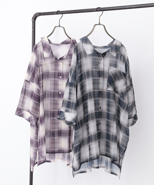 n'OrLABEL(ノアールレーベル)の「『オンブレチェックシアーシャツ』(シャツ/ブラウス・レディース・パープル/ブラック・FREE)」の3枚目の写真