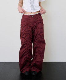LACE LAYERED WIDE PANTS - BURGUNDY