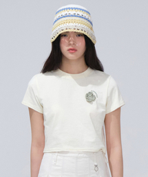 ウィメンズクロップオーバーサイズコサージュTシャツクリーム
