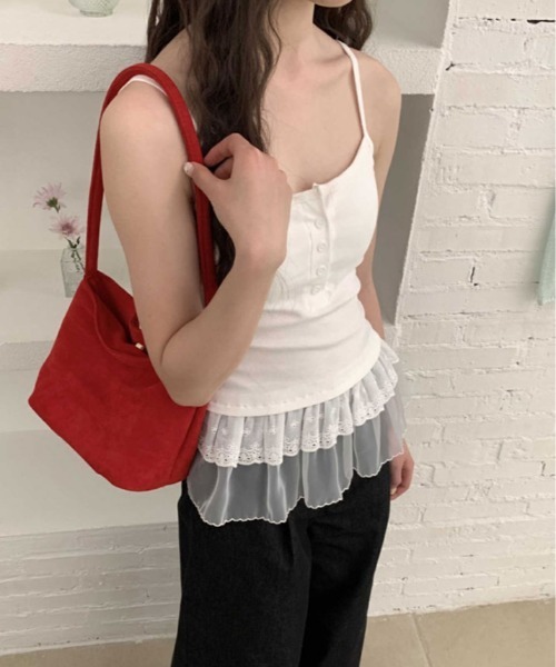kirakiraShop(キラキラショップ)の「裾レース フリル カップ付き キャミソール(キャミソール・レディース・ブラック系その他/ブラック/ホワイト系その他/ホワイト・FREE)」の5枚目の写真